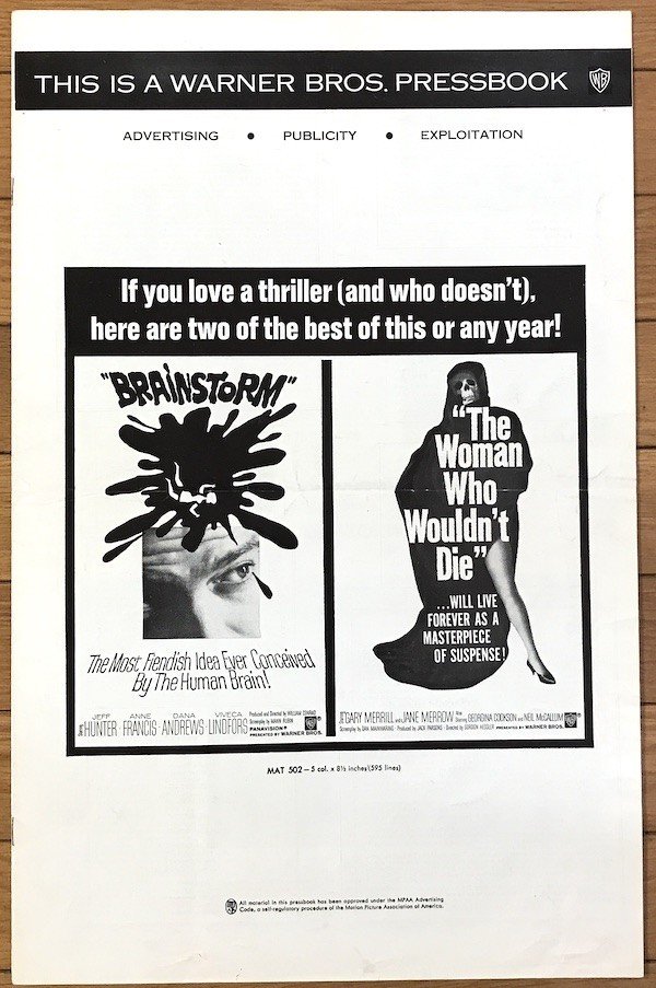 Double Feature Pressbook (1965): Brainstorm and The Woman Who Wouldn't Die
