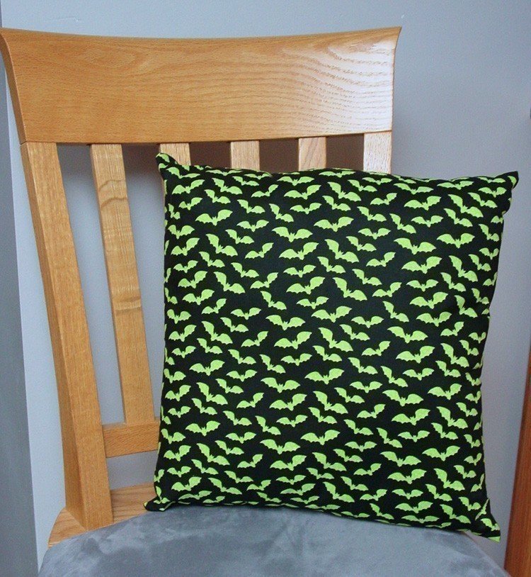 Green Bats on Black - Large Handmade 16x16" Accent or Throw Pillow